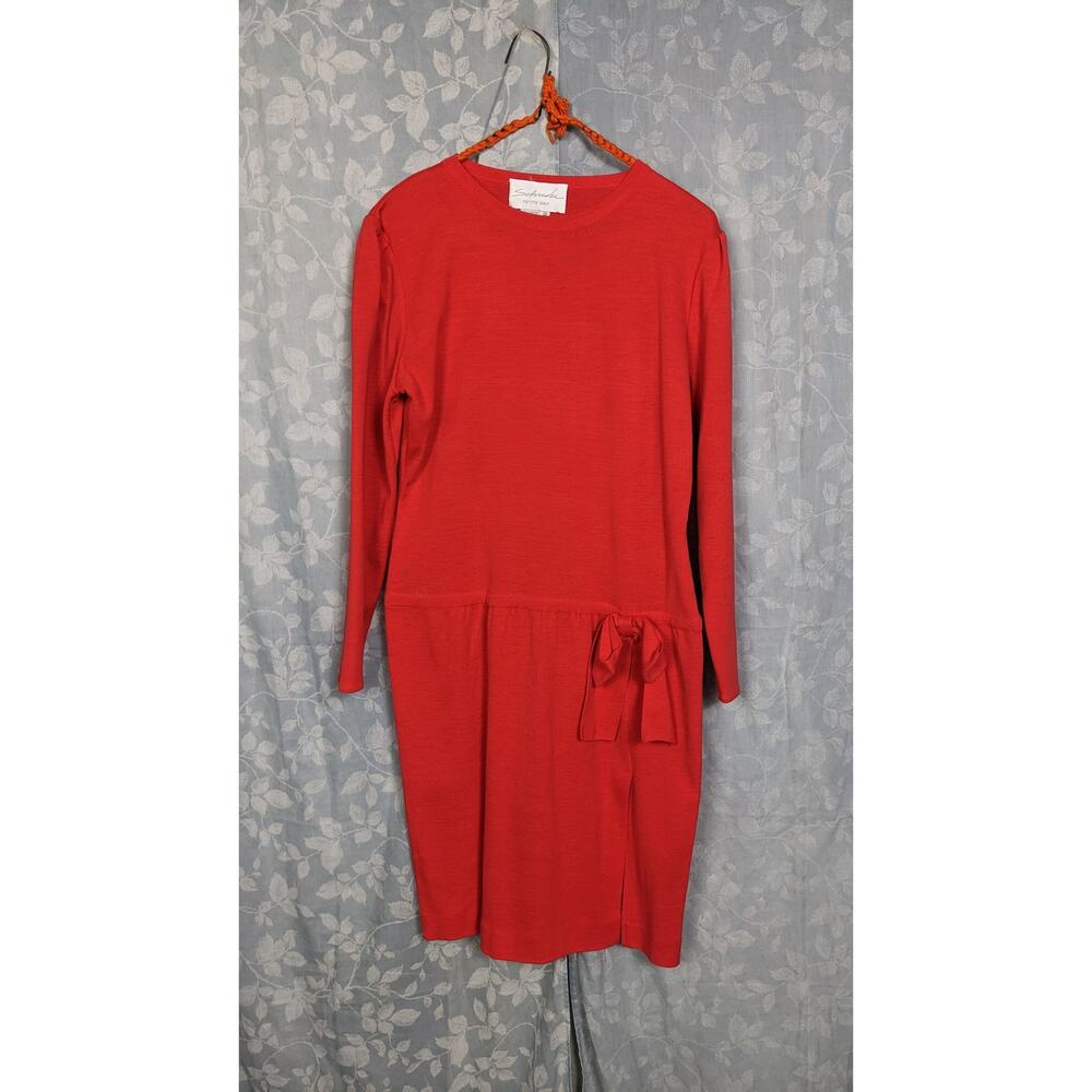 Vintage 90s Schrader Red Drop Waist Wool Blend Midi Dress Sz 10P